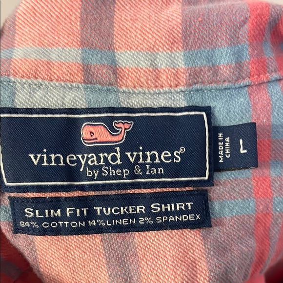 Vineyard Vines Slim Fit Tucker Shirt Plaid Linen Cotton Blend size L - Picture 5 of 16